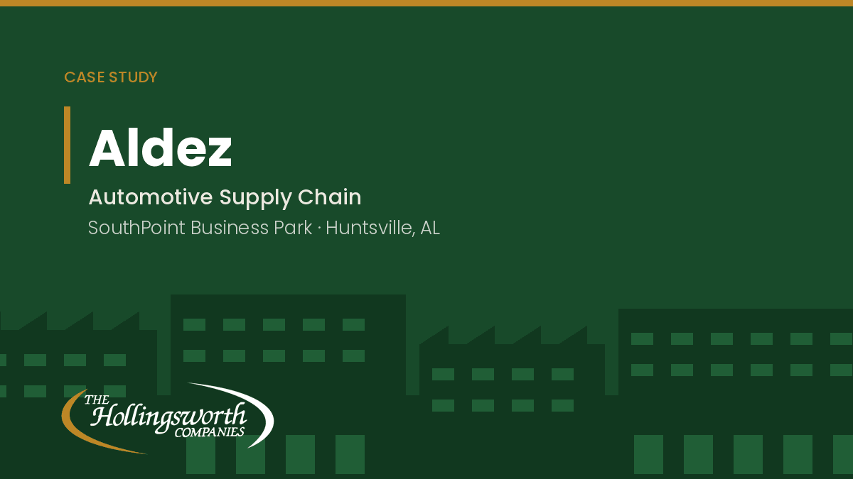 Aldez case study cover: automotive supply chain, SouthPoint Business Park, Huntsville, Alabama