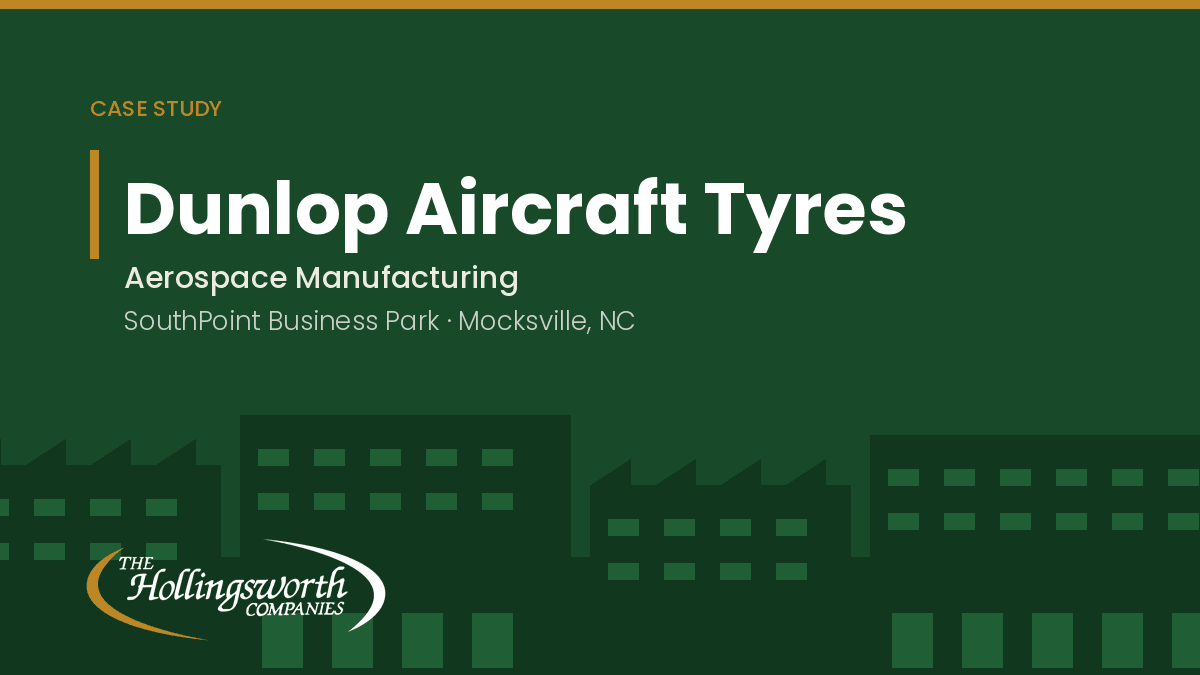 Dunlop Aircraft Tyres case study cover: aerospace manufacturing, SouthPoint Business Park, Mocksville, North Carolina
