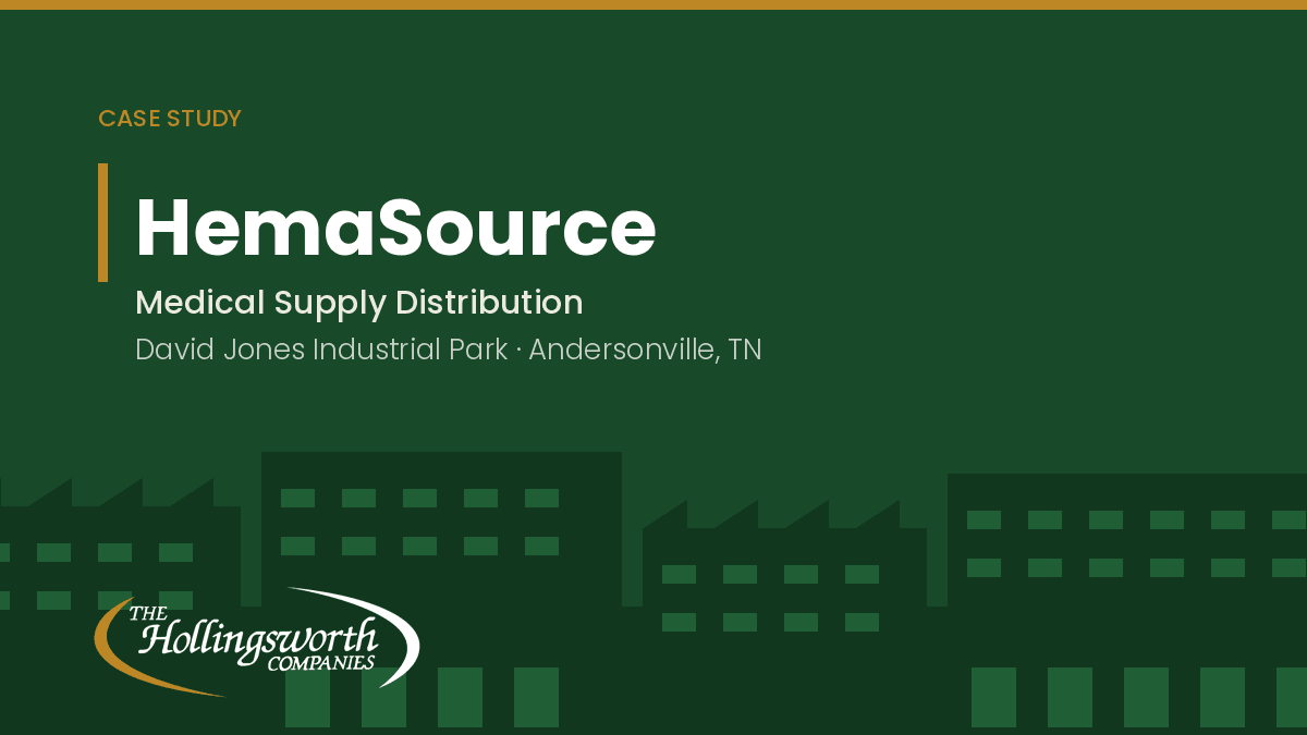 HemaSource case study cover: medical supply distribution, David Jones Industrial Park, Andersonville, Tennessee