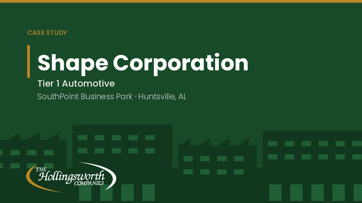 Shape Corporation case study cover: Tier 1 automotive, SouthPoint Business Park, Huntsville, Alabama