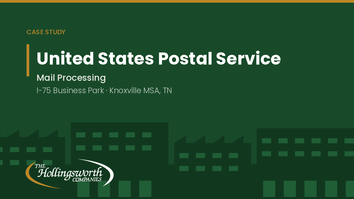 United States Postal Service case study cover: mail processing, I-75 Business Park, Knoxville MSA, Tennessee