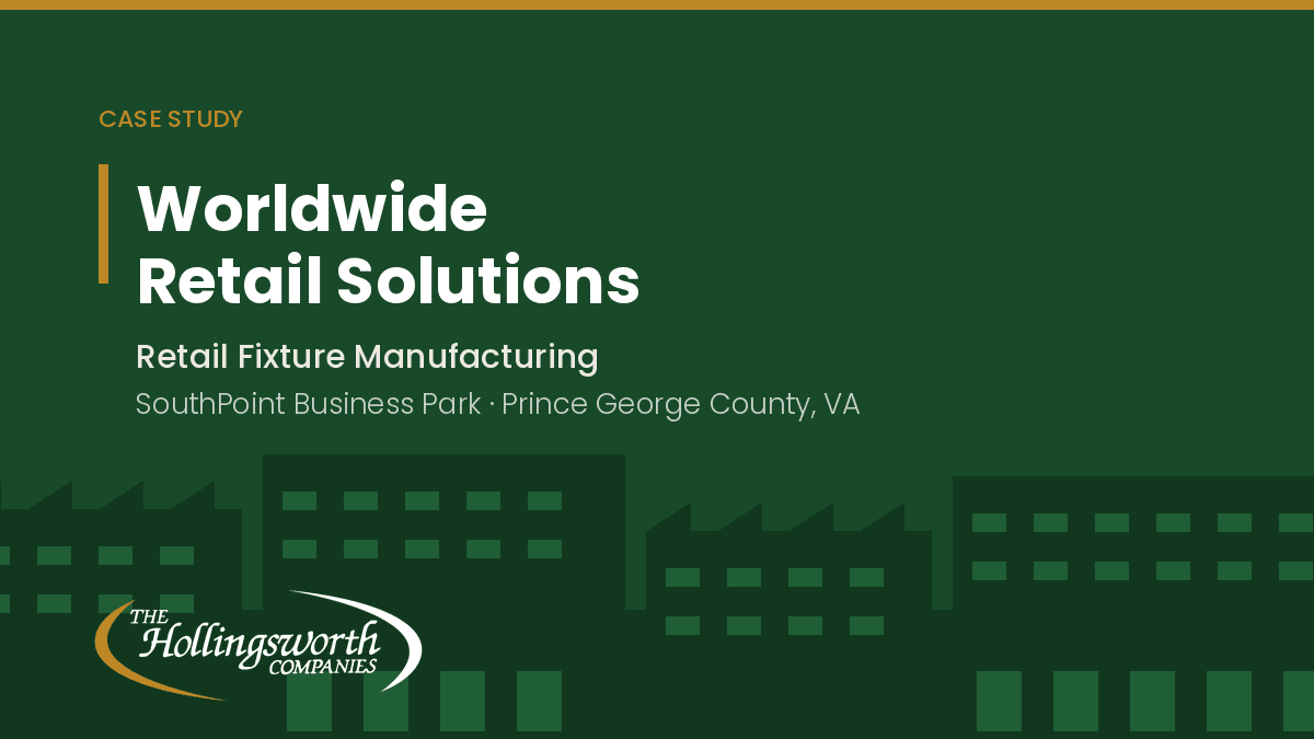 Worldwide Retail Solutions case study cover: retail fixture manufacturing, SouthPoint Business Park, Prince George County, Virginia