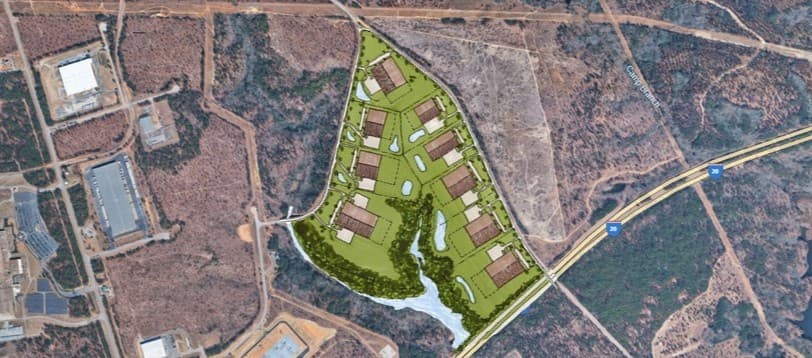 Aerial view of SouthPoint South Carolina industrial business park in Aiken, SC